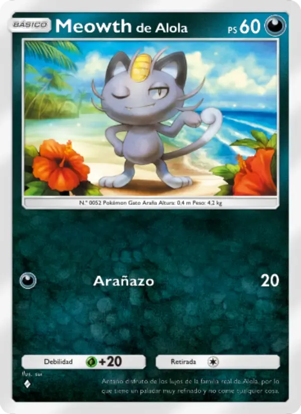 Alolan Meowth card in Spanish