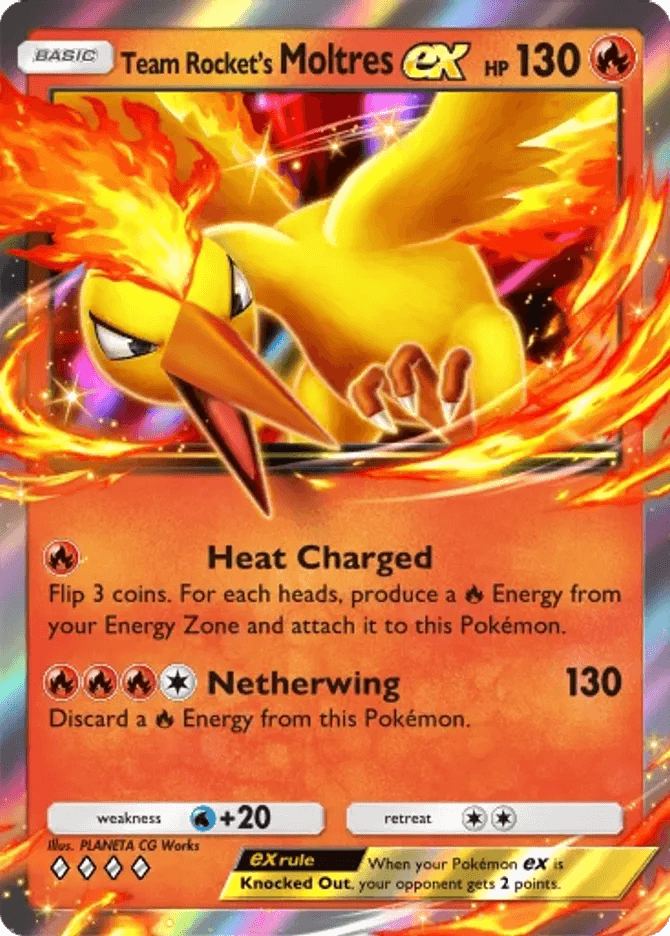 Team Rocket's Moltres ex (b4a-007) card in Pokémon TCG Pocket