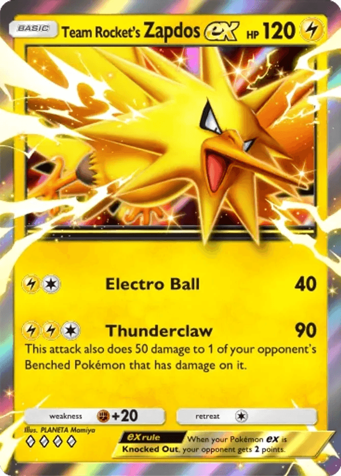 Team Rocket's Zapdos ex (b4a-021) card in Pokémon TCG Pocket