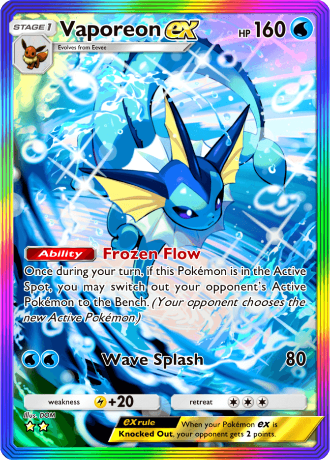 由 DOM 绘制的 Vaporeon ex 卡牌